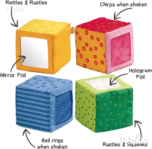 HABA образователни и занимателни сензорни меки бебе кубчета, снимка 5 - Образователни игри - 50263242