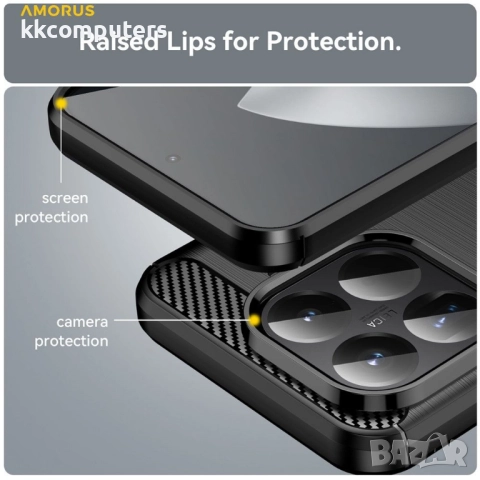 Защитен калъф AMORUS за Xiaomi 15T Pro | TPU, Въглеродна текстура | Вкл. Протектор | Черен, Червен, , снимка 7 - Резервни части за телефони - 52360934