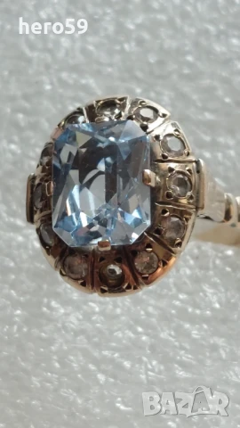 Златен дамски пръстен с аквамарин, злато 14к , снимка 12 - Пръстени - 50634031