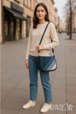 Дамска чанта от деним, с диагонален пачуърк дизайн, снимка 5 - Чанти - 52112816