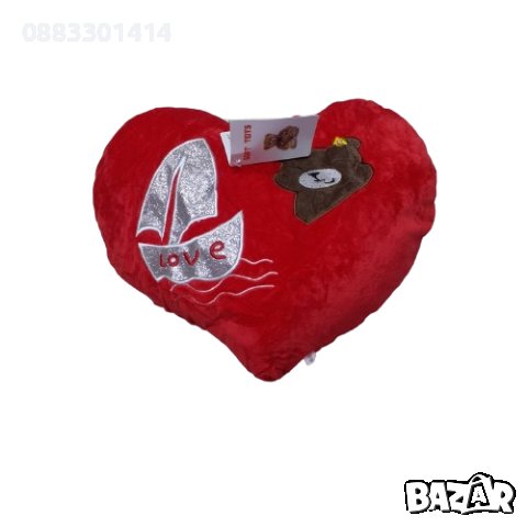 Подаръчна плюшена музикална възглавничка Сърце с лодка и мече LOVE, 35см/40см, снимка 1 - Романтични подаръци - 43846391