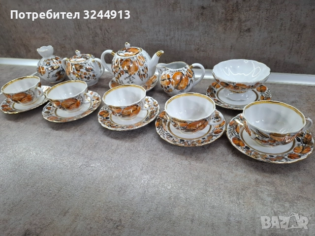 Рядък Руски порцеланов чаен сервиз ЛФЗ ,, Мой сад", снимка 4 - Сервизи - 52309387