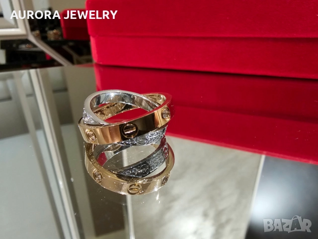 CARTIER Love Rose and White Gold Diamond Paved Пръстен, снимка 3 - Пръстени - 52905276