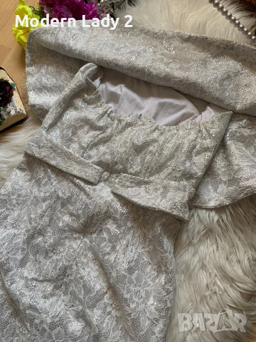 Официална дълга мръсно бяла рокля с пайети, снимка 4 - Рокли - 50990896