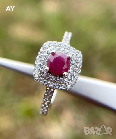 Сребърен пръстен с естествен рубин, снимка 2 - Пръстени - 43523514