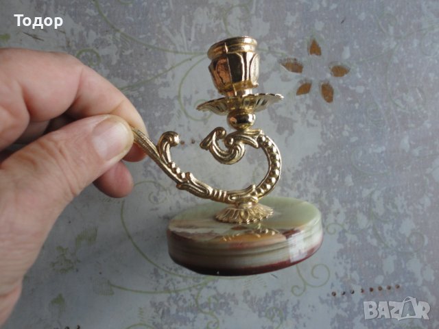 Италиански свещник бронз и оникс, снимка 6 - Декорация за дома - 42986879
