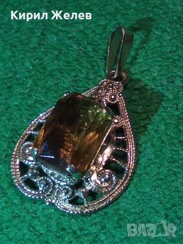 ПОСРЕБРЕН АРТ ДЕКО МЕДАЛЬОН с ГОЛЯМ ФАСЕТИРАН ЦИТРИН 21843, снимка 9 - Колиета, медальони, синджири - 33792358