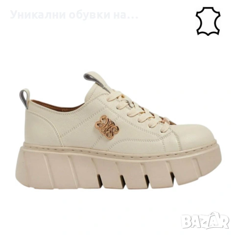 Бежови кецове на платформа- Daris Beige 11734, снимка 2 - Кецове - 53534728