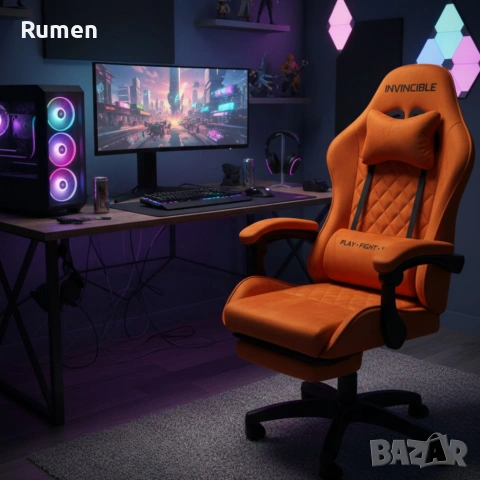 Оранжев велурен геймърски стол , снимка 2 - Геймърски - 53441150