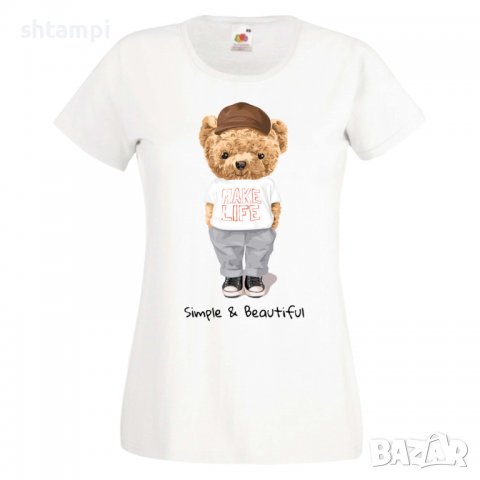 Дамска тениска bear Simple and Beautiful, Мече,Меченце,Животно, Играчка,Изненада,Подарък,Повод,, снимка 4 - Тениски - 37292157