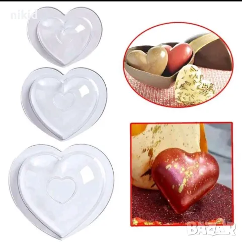 3D 3 Размера сърце форма Поликарбонатна отливка калъп молд за шоколад Шоколадова торта украса молд, снимка 10 - Форми - 27134583