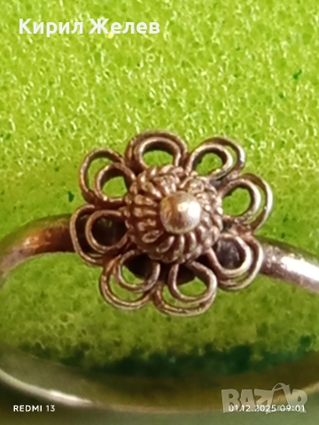 Изящен старинен сребърен пръстен флорален мотив ръчна изработка висока проба сребро 52462, снимка 10 - Пръстени - 52599600