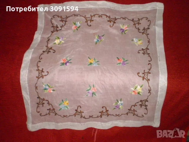 Винтидж ръчно бродирана покривка върху батиста многоцветна бродерия от батиста, снимка 8 - Други ценни предмети - 48752118