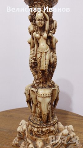 Винтидж фигура, свещник колона от алабастър.
Височина 48 см. 
Перфектно състояние., снимка 6 - Антикварни и старинни предмети - 42539549