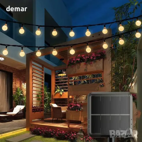 Соларни гирлянди, 7,3 метра 50 LED кристални топки, водоустойчиви, 8 режима, топло бяло, снимка 1