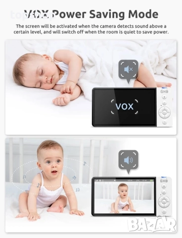 НОВ GHB Бебефон с камера и нощно виждане 5’’ 720P HD 5000mAh, IPS екран, VOX режим, двупосочно аудио, снимка 7 - Бебефони - 51572577