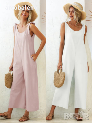 Дамски свободен ежедневен прав гащеризон с презрамки, 2цвята 