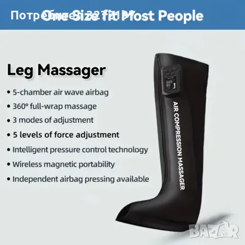 ПУБУ USB-Зареждащ се Масажор за Крака с 360° Обвивка & 3D Въздушни Възглавници, снимка 2 - Масажори - 48080863