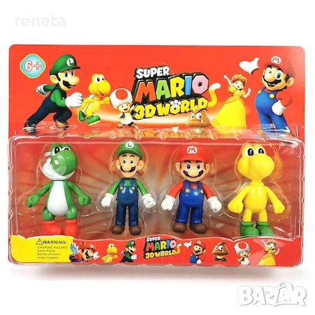 Фигурки Super Mario, Пластмасови, Комплект 4 броя