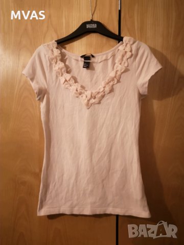 Нова H&M розова тениска с панделки S , снимка 1 - Тениски - 32326887