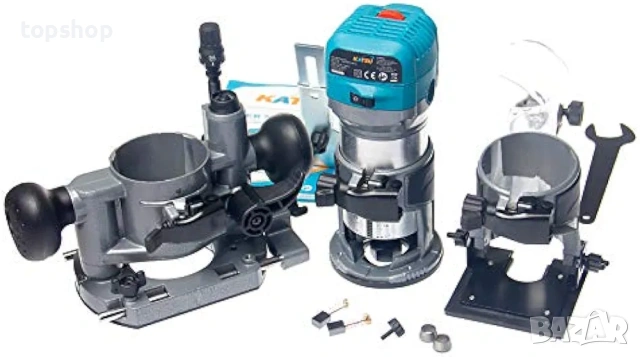 Електрическа ръчна фреза за дърво KATSU – 710W, 3 бази и 3 цанги (Пълен комплект + резервни четки), снимка 8 - Други инструменти - 53438146