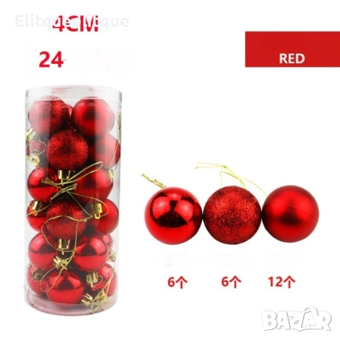 Коледни топки за украса, 24 броя с кутия - SD36, снимка 3 - Декорация за дома - 52201771