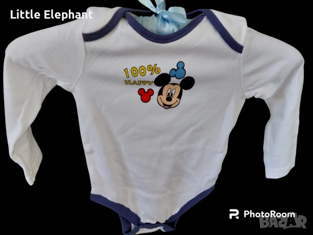 Боди с дълъг ръкав за 12-18 мес момченце Disney,Мики Маус"100% Happy",Англия/ново