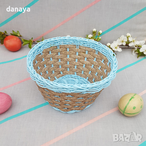 2820 PVC плетен панер за великденски яйца с цветна основа, снимка 3 - Декорация за дома - 36505544