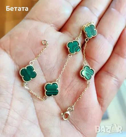 Гривна Ван Клиф с пет детелини, златна гривна с 5 детелини, 14 карата злато, снимка 4 - Гривни - 48115375