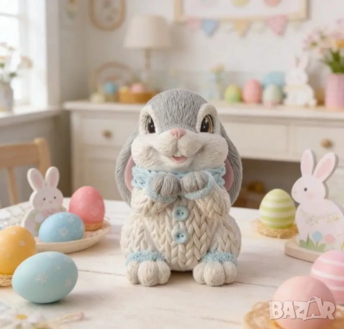 Молд зайче с плетен гащеризон , снимка 2 - Форми - 53494196