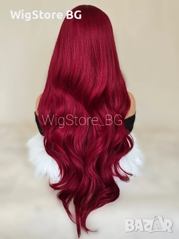 Дълга червена перука без бретон на леки къдрици, снимка 5 - Аксесоари за коса - 52948810