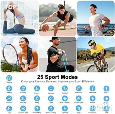 Нов Смарт часовник 1,69 инча Мъже Жени Подарък iOS Android, снимка 6 - Смарт гривни - 49956844