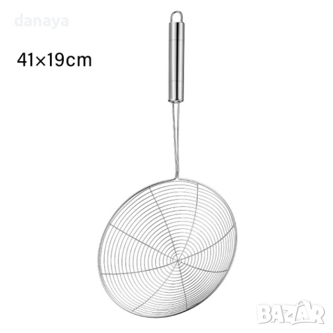6385 Голяма кухненска цедка за пържене, варене и отцеждане, 41×19 см, снимка 4 - Прибори за хранене, готвене и сервиране - 53372991