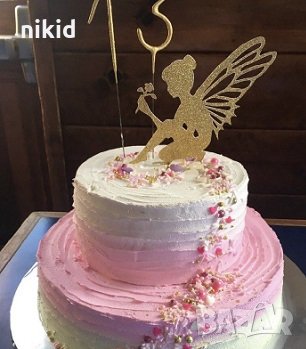 Златна Фея с роза вълшебна пръчка твърд акрил топер за торта украса декор парти, снимка 3 - Други - 35264069