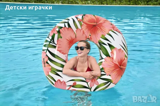 Надуваем пояс Bestway Голям 119см тропически палми, син/оранжев, PVC  , снимка 7 - Надуваеми играчки - 49927801