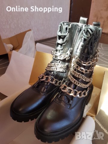 Боти естествена кожа с вериги ЗАРА, снимка 3 - Дамски боти - 39532837