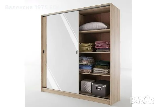 Гардероб с плъзгащи врати Сити 1009 комбинация бяло/ арвен, сонома или орех, снимка 3 - Гардероби - 46495311