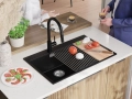 Черна кухненска гранитна мивка Осло 80 Duo Top 780x500 мм, снимка 3