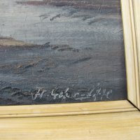 Стара картина пейзаж в рамка, снимка 3 - Антикварни и старинни предмети - 28596357