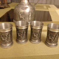 Немски старинен комплект от калай кана чаши серия Lindenwirthin , снимка 9 - Антикварни и старинни предмети - 43170009