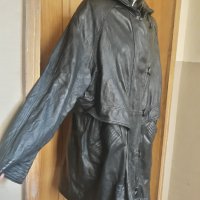 Черно яке-манто от естествена кожа с качулка 3ХЛ, снимка 3 - Палта, манта - 34605181
