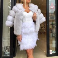 Дамско луксозно палто с лисица бяло, снимка 1 - Палта, манта - 27482085