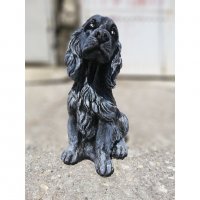 Фигура - статуя от бетон на куче Кокер Шпаньол - патирана в черен и бял цвят, снимка 4 - Градински мебели, декорация  - 32447390