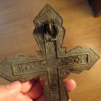 Солиден старинен бронзов кръст разпятие на Исус Христос 23х 13см - Внос Израел, Йерусалим, снимка 5 - Антикварни и старинни предмети - 35483198