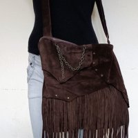 Дамска чанта от естествена кожа с ресни! Ръчна изработка!, снимка 6 - Чанти - 34962138