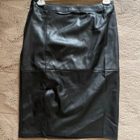 Нова елегантна кожена черна  пола под коляното миди midi дължина размер XL ХЛ, снимка 4 - Поли - 43296049