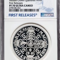 2023 GB - Petition Crown Quartered Arms - 2oz £5 Silver NGC PF70 First Releases - Сребърна Монета, снимка 1 - Нумизматика и бонистика - 43821969