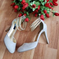 Сиви велурени обувки на ток сандалки, снимка 3 - Дамски обувки на ток - 26975639