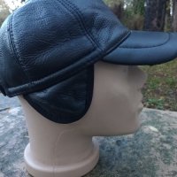 Черна зимна шапка Естествена кожа с регулация 60см, снимка 1 - Шапки - 42952188