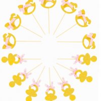 6 Конче Биберон картонени златисти топери с панделка бебешки украса декор за кексчета мъфини хапки , снимка 1 - Други - 28265792